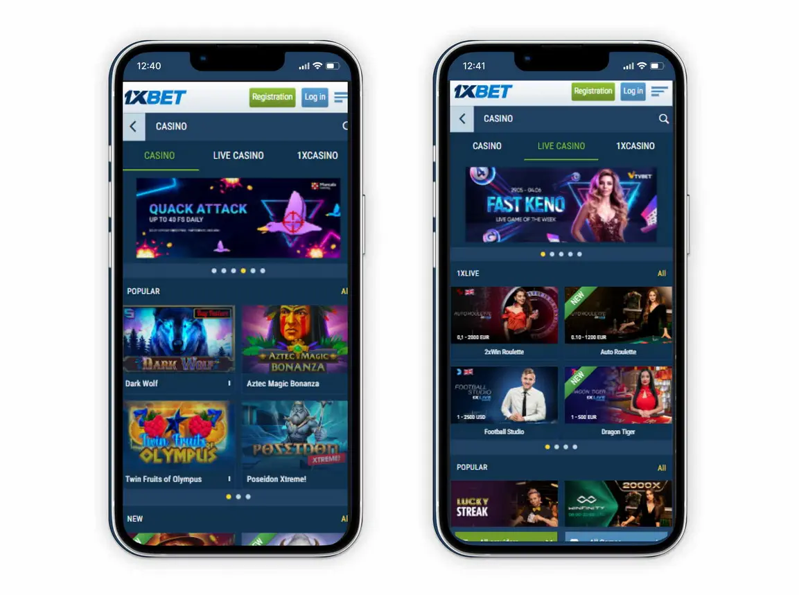 1xBet Casino on mobile app