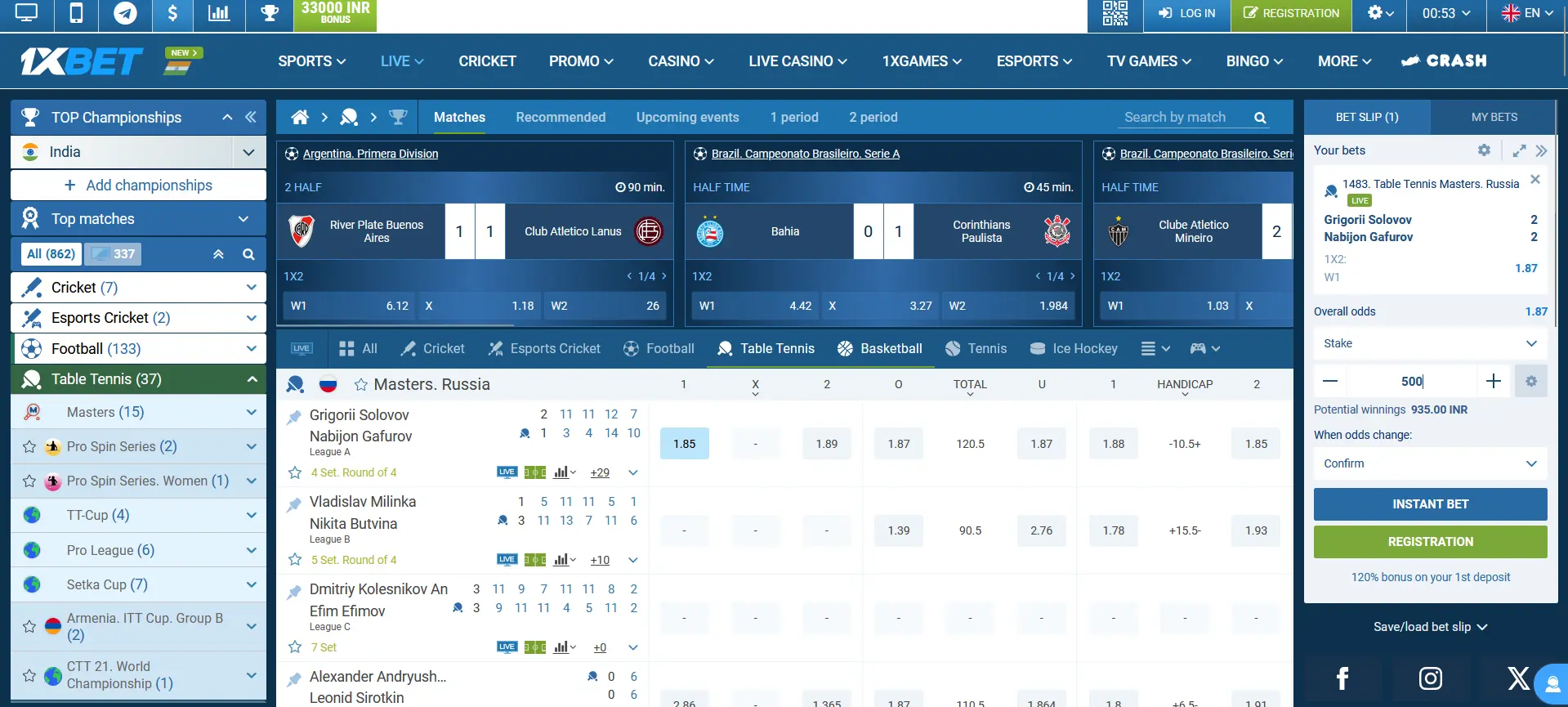 How to bet in Live at 1xBet