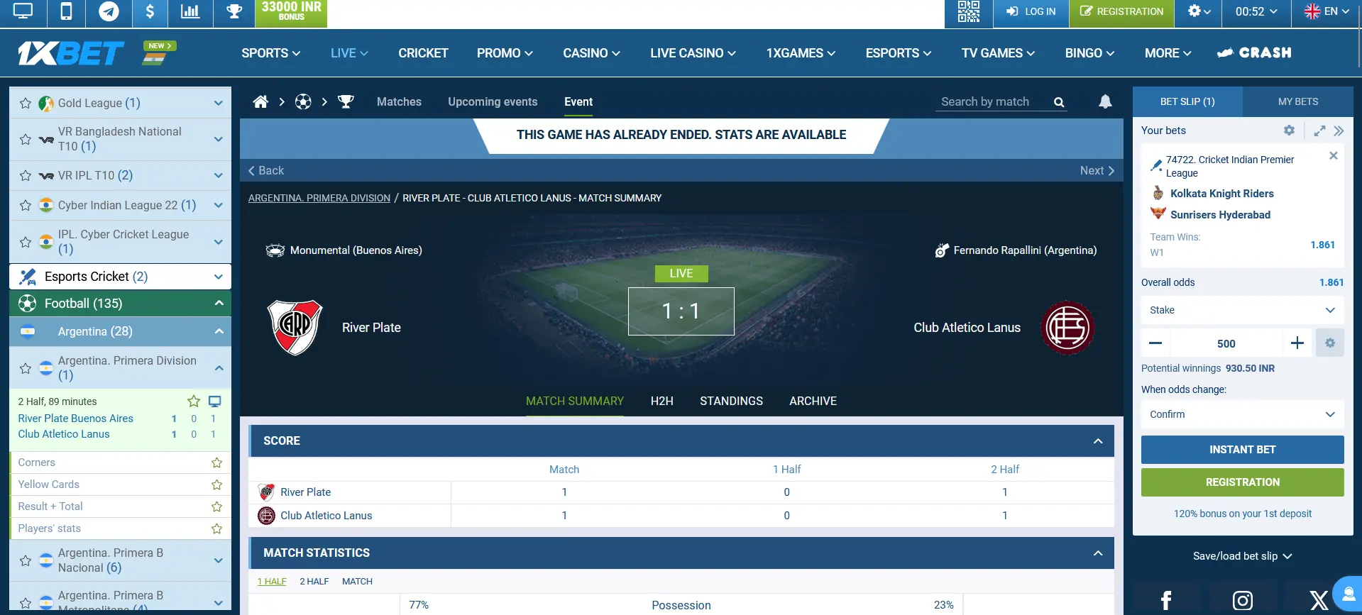 Live betting on football