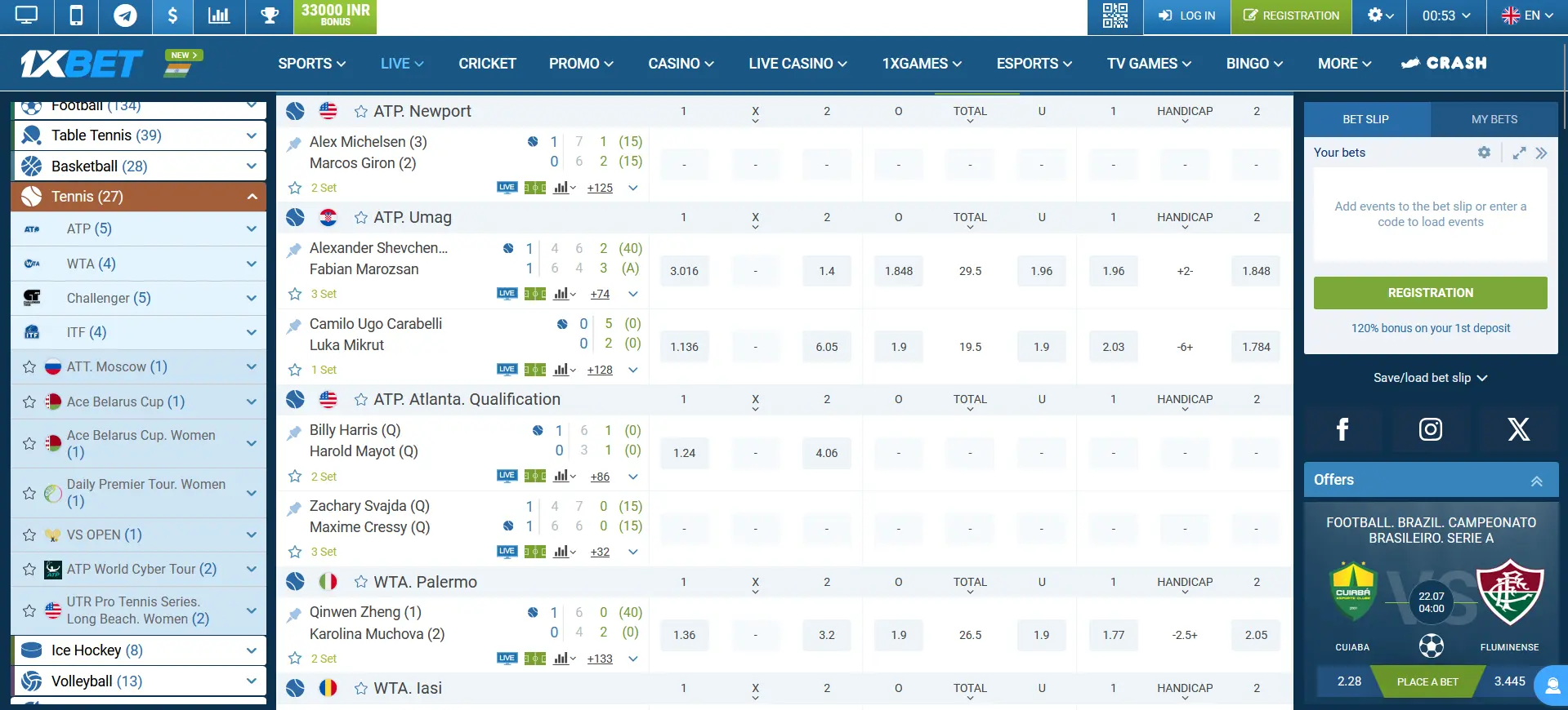 Live betting on tennis