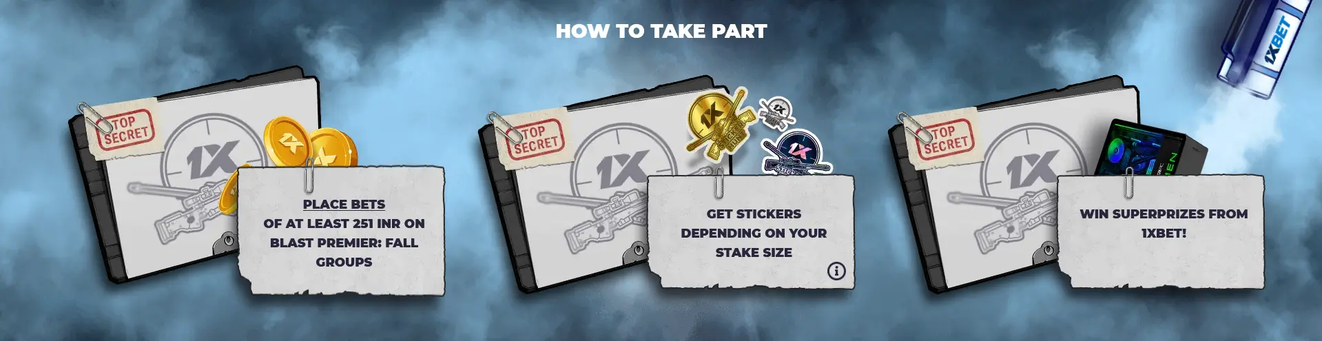 Main rules of the Operation: StickerHunt promotion at 1xBet