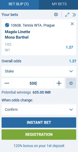 Types of tennis bets available at 1xBet